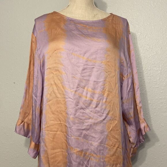 Anthropologie Norblack Norwhite Purple Tie-Dye Sonne Kaftan Maxi Dress Sz Small - Picture 2 of 11